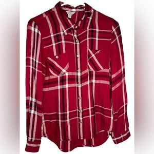 GUESS Plaid Button Up Long Sleeve Button Pockets at Chest Shirt Viscose Size XS‎